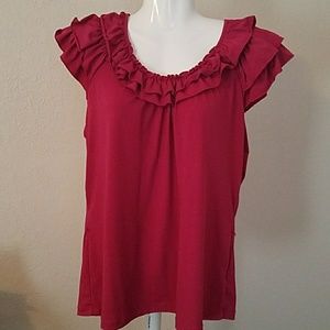 EUC Large Berry Colored Ruffle Top